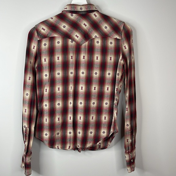 Ralph Lauren Denim & Supply Tan Red Western Plaid Flannel Buttondown Size XS - Picture 3 of 9
